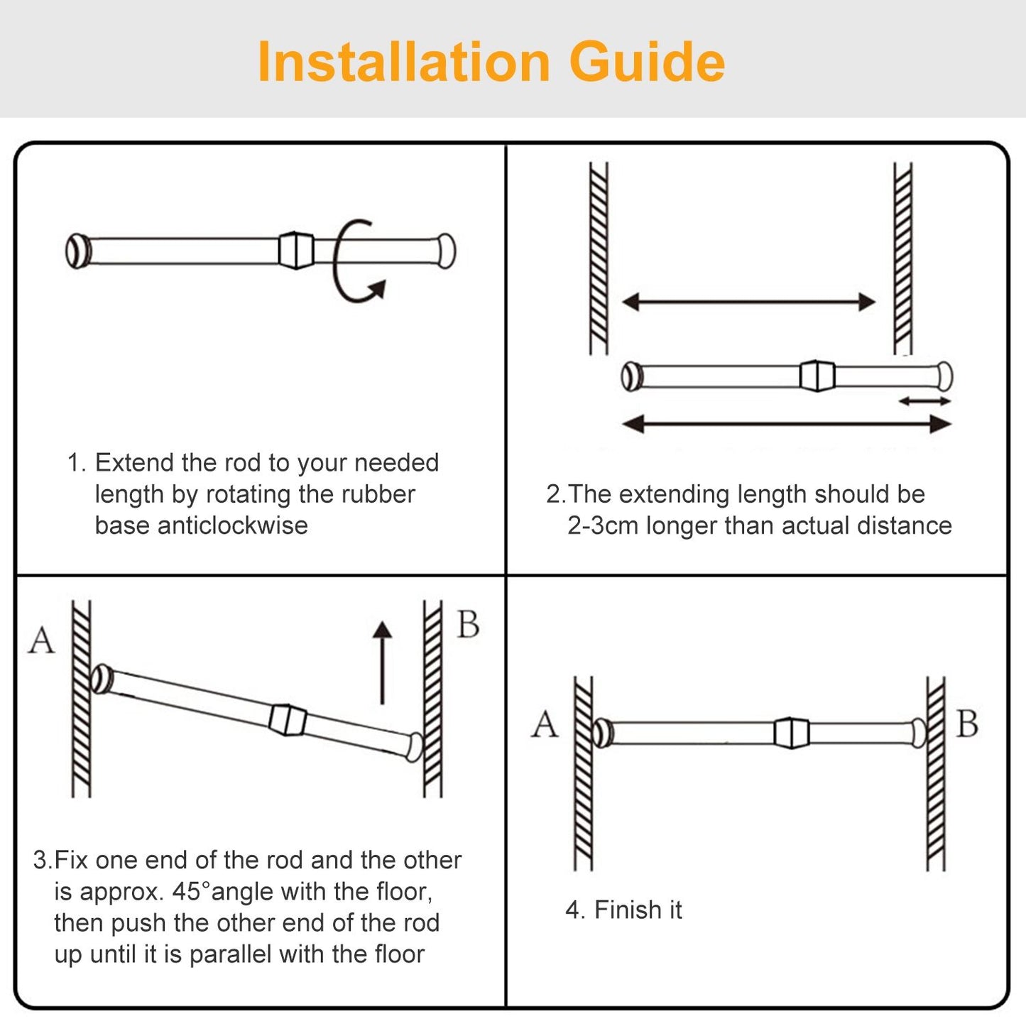 Heavy Duty Tension Curtain Rod, Non-Slip Carbon Steel Spring Loaded Curtain Rod (30-50cm/11.8-19.7in) - No Drilling, Tool-Free Installation for Bathroom, Kitchen, Bedroom, Wardrobe (Holds 2-3kg/4.4-6.