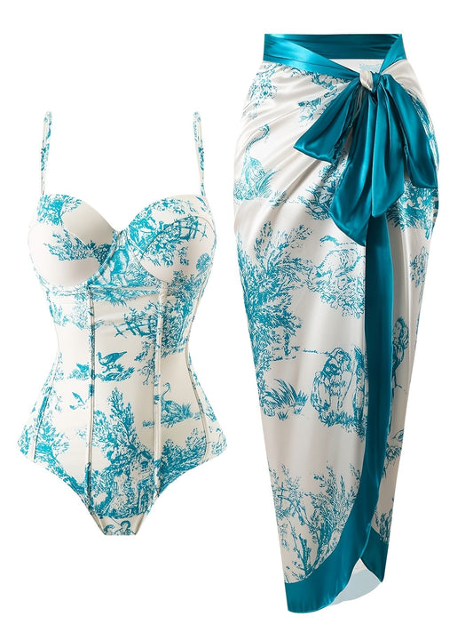 High-end European and American women's one-piece swimsuit cross-border beach set