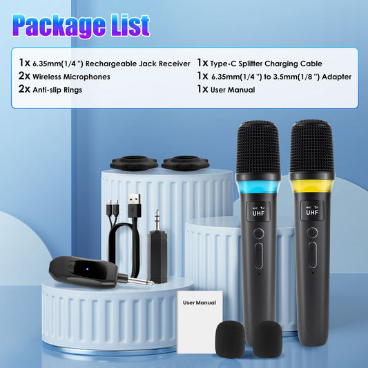 High Fidelity Wireless Microphone, 164FT 2.4GHz Cardioid Mic, Noise Canceling + LED Lights, Plug and Play for Weddings/Clubs/Gyms