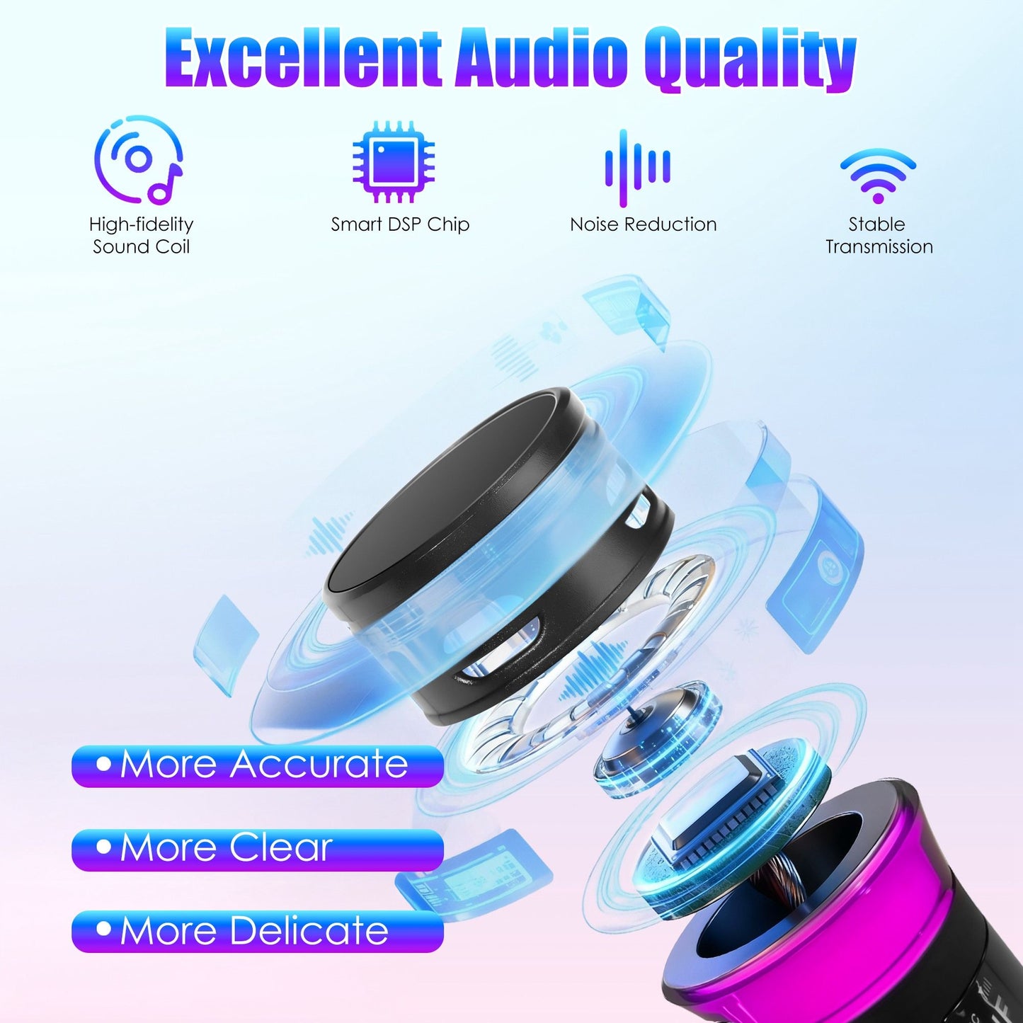 High Fidelity Wireless Microphone, 164FT 2.4GHz Cardioid Mic, Noise Canceling + LED Lights, Plug and Play for Weddings/Clubs/Gyms