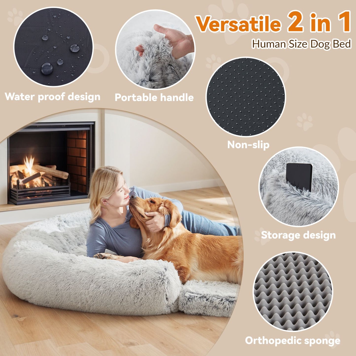 Human Dog Bed, 71"x43"x12" Dog Beds for Large Dogs, Foldable Plush Washable Dog Bed for People Doze Off, Orthopedic Dog Beds for Humans Size Fits You and Pets