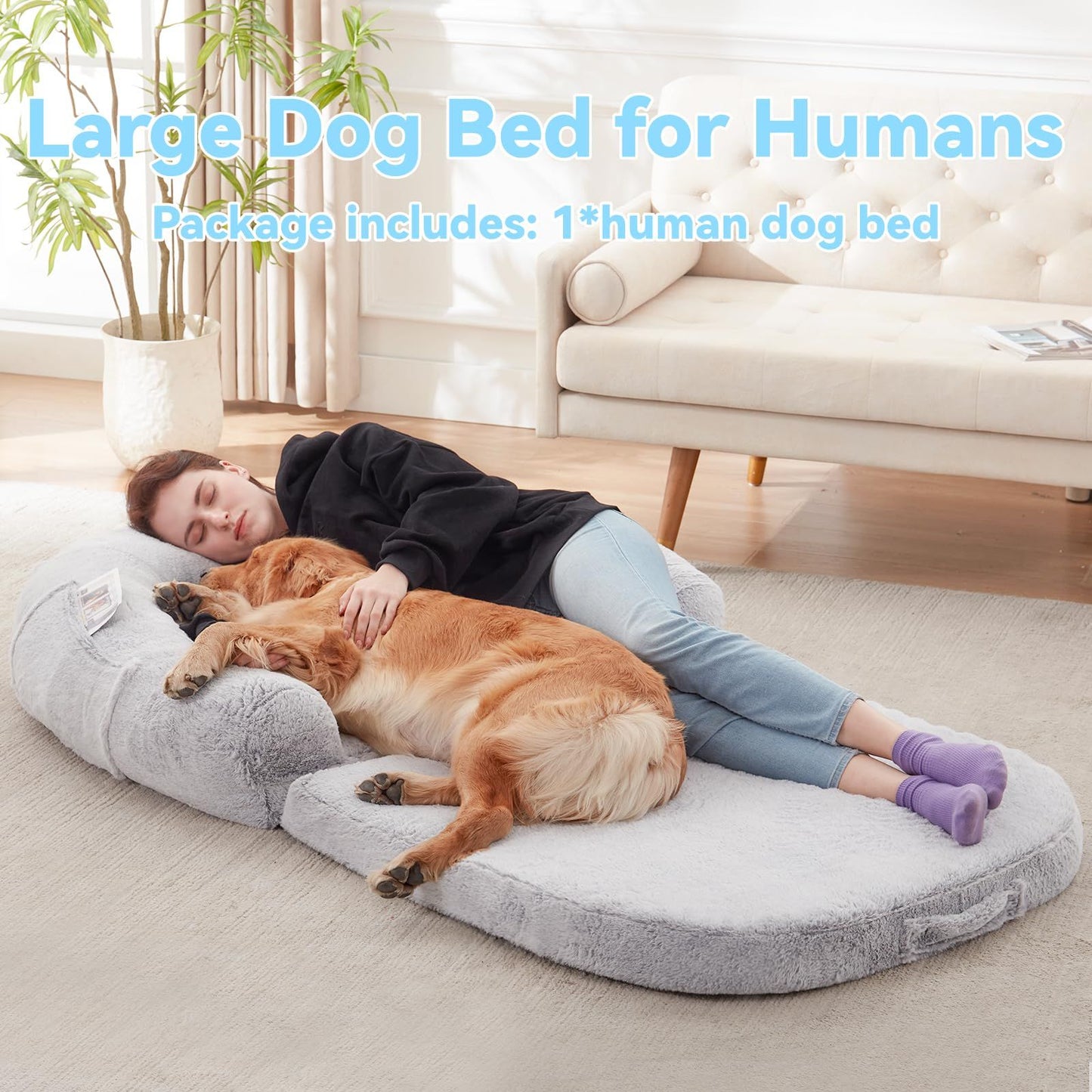 Human Dog Bed, 71"x43"x12" Dog Beds for Large Dogs, Foldable Plush Washable Dog Bed for People Doze Off, Orthopedic Dog Beds for Humans Size Fits You and Pets
