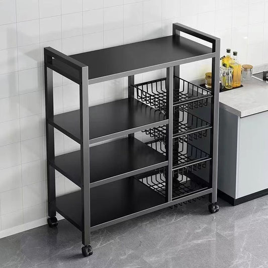 Kitchen mobile storage rack, 4-layer carbon steel 3-mesh basket storage rack with universal sliding wheels, metal collection rack and kitchen storage rack for kitchen