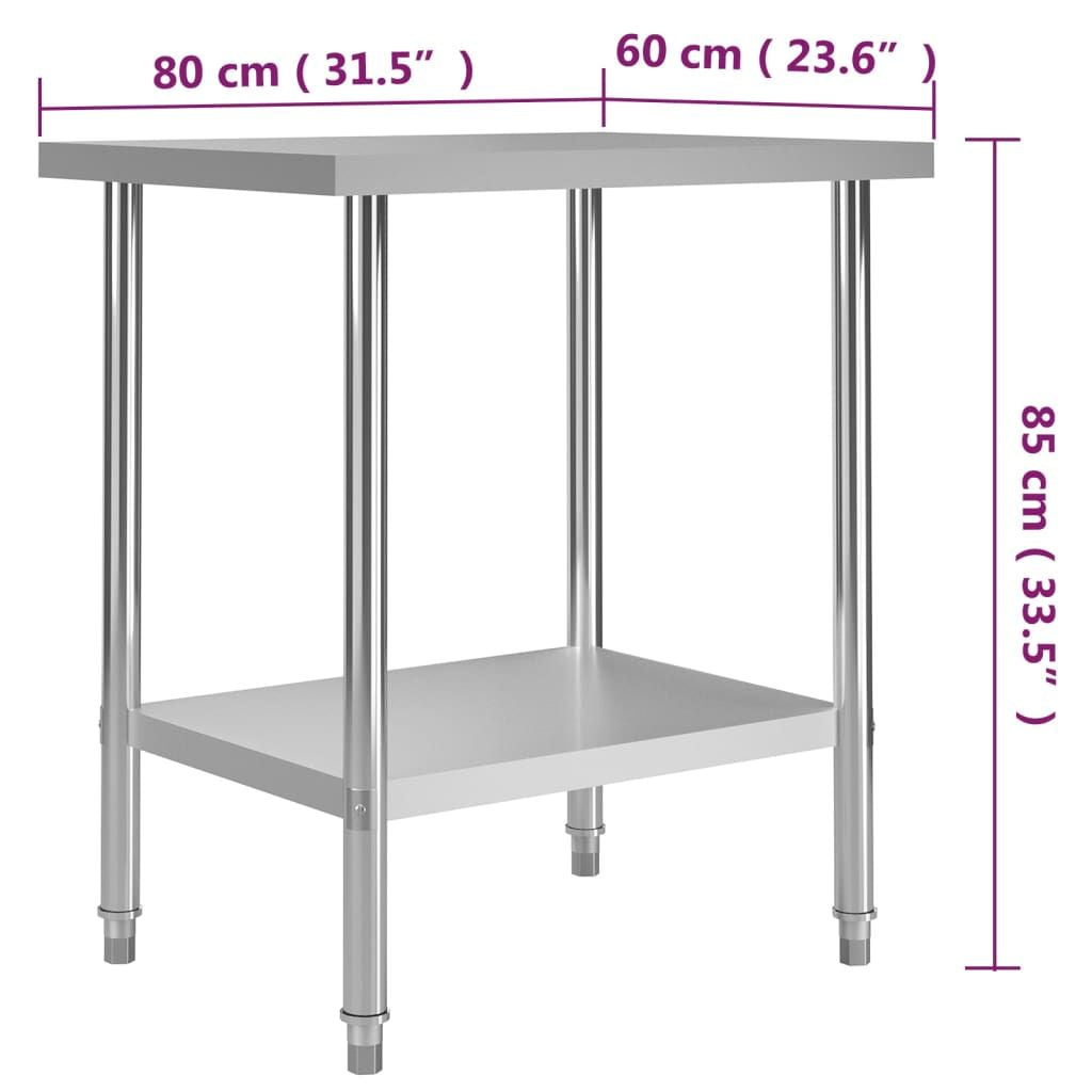 Kitchen Work Table 31.5"x23.6"x33.5" Stainless Steel