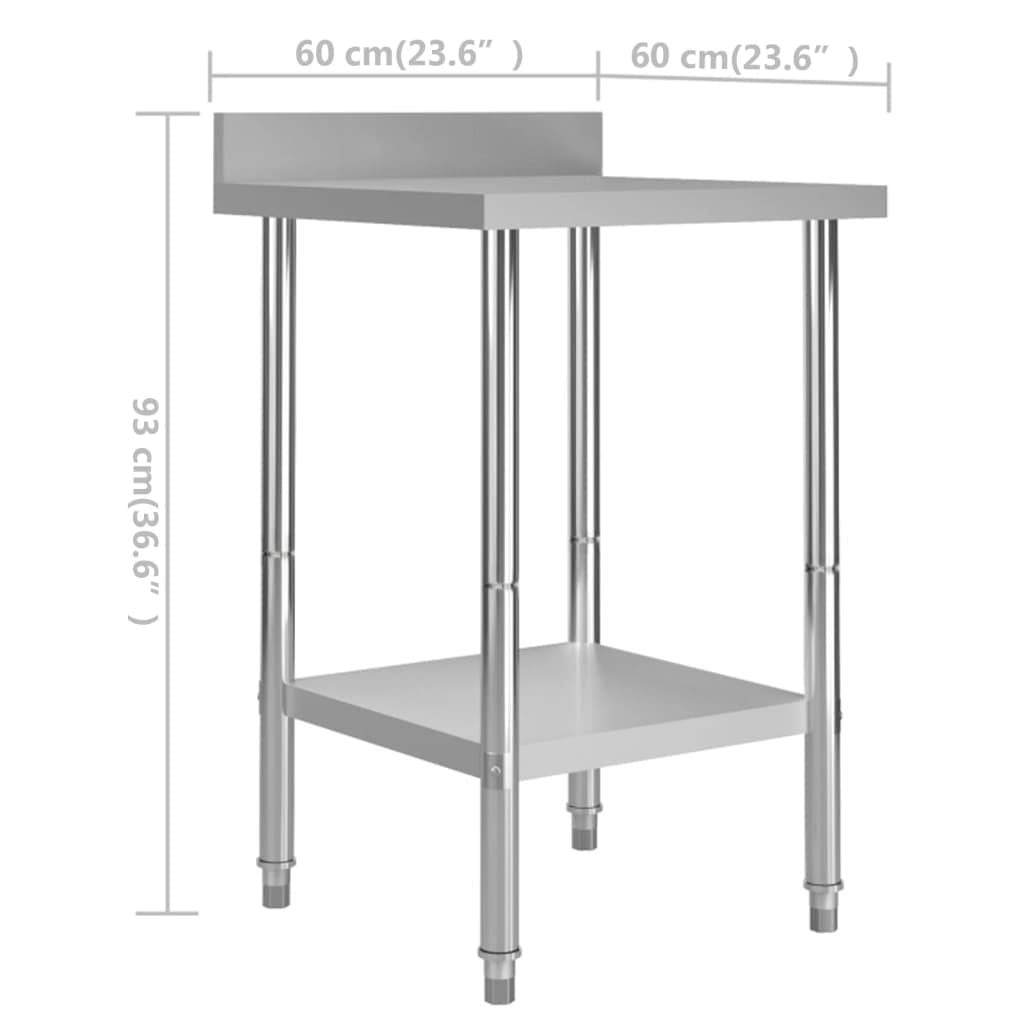 Kitchen Work Table with Backsplash 23.6"x23.6"x36.6" Stainless Steel