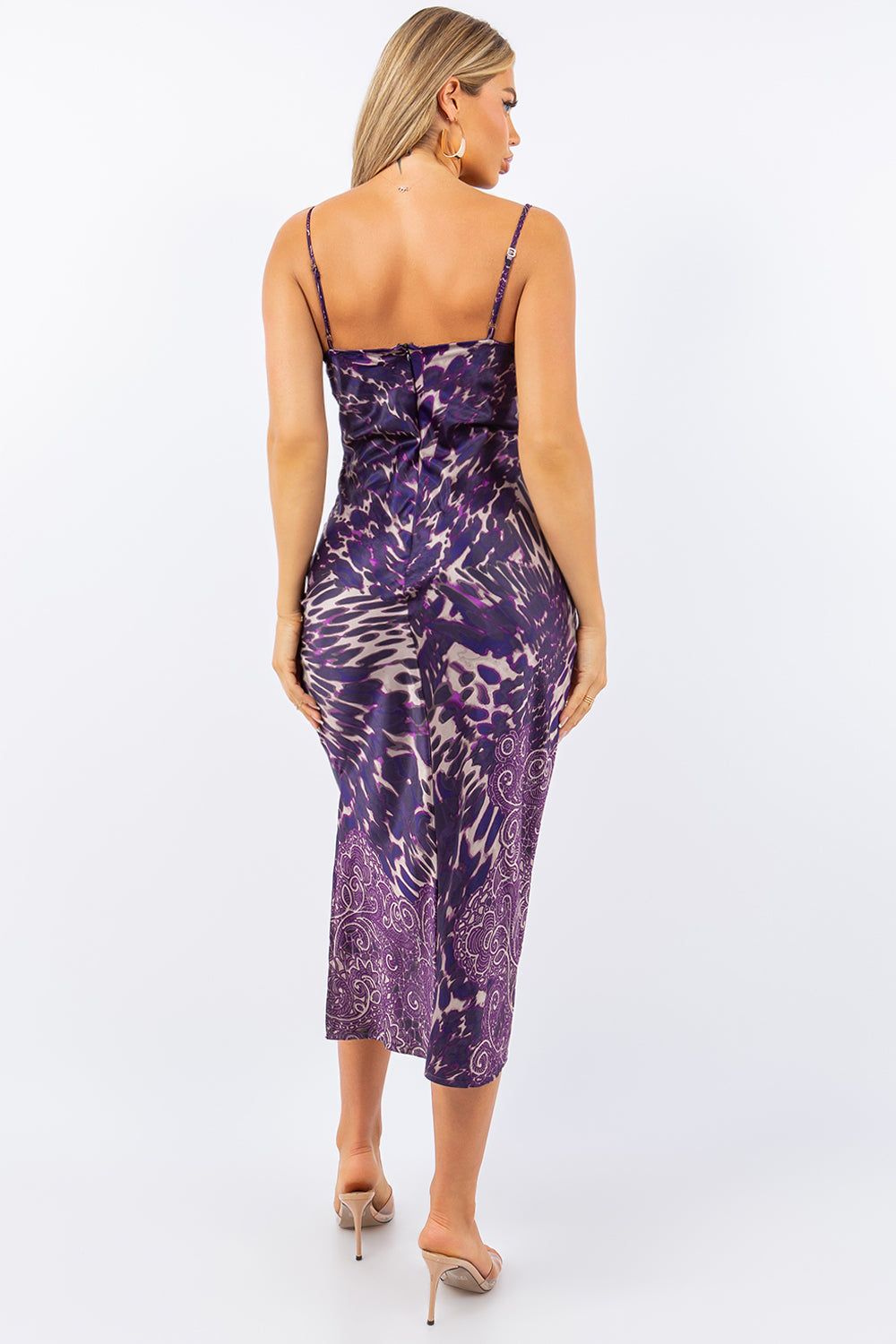 Lavender Satin Printed Mid Max Dress