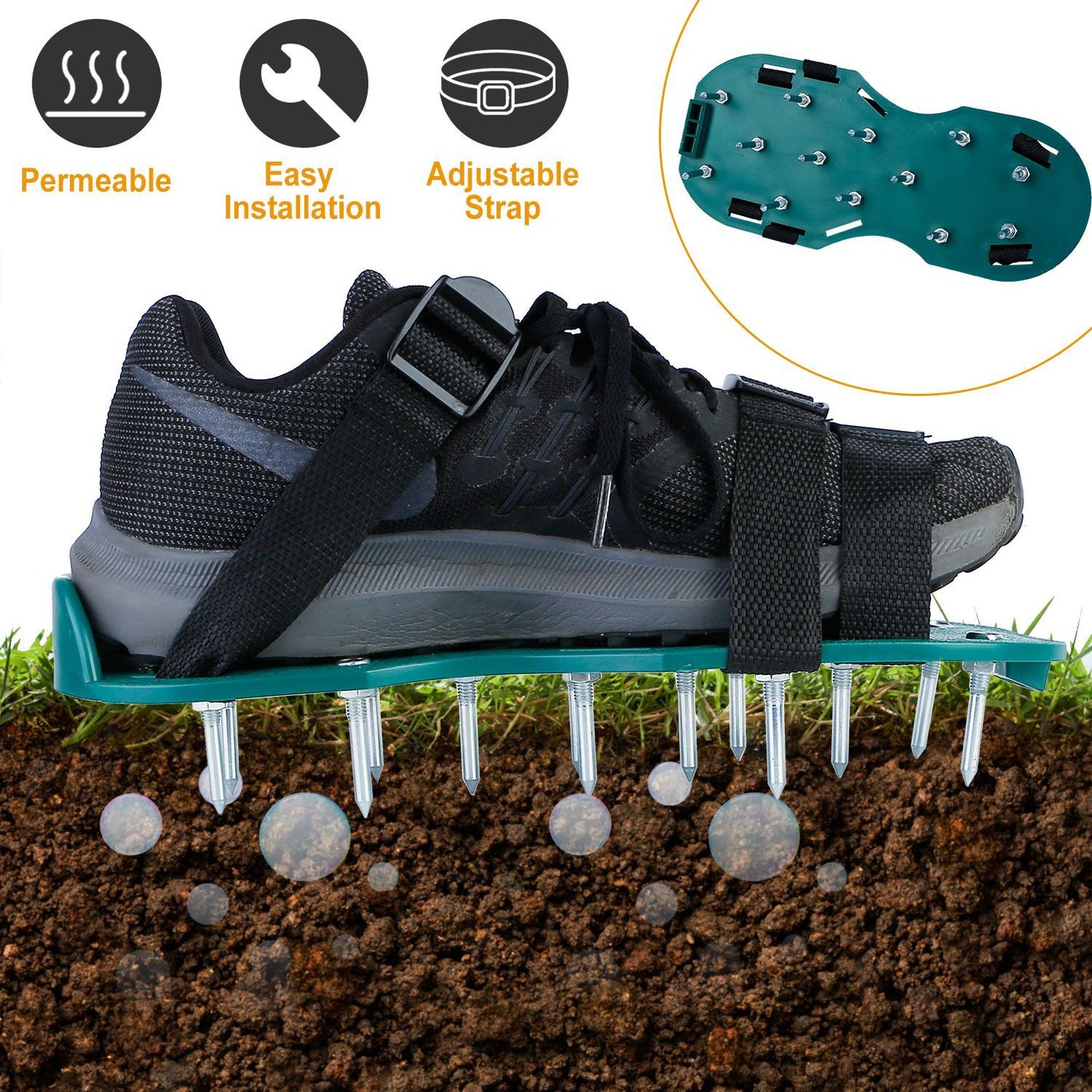 Lawn Aerator Shoes, Metal Spike Sandals for Aeration, Durable PP Material, Adjustable Straps, Easy Installation, Perfect Gardening Gift