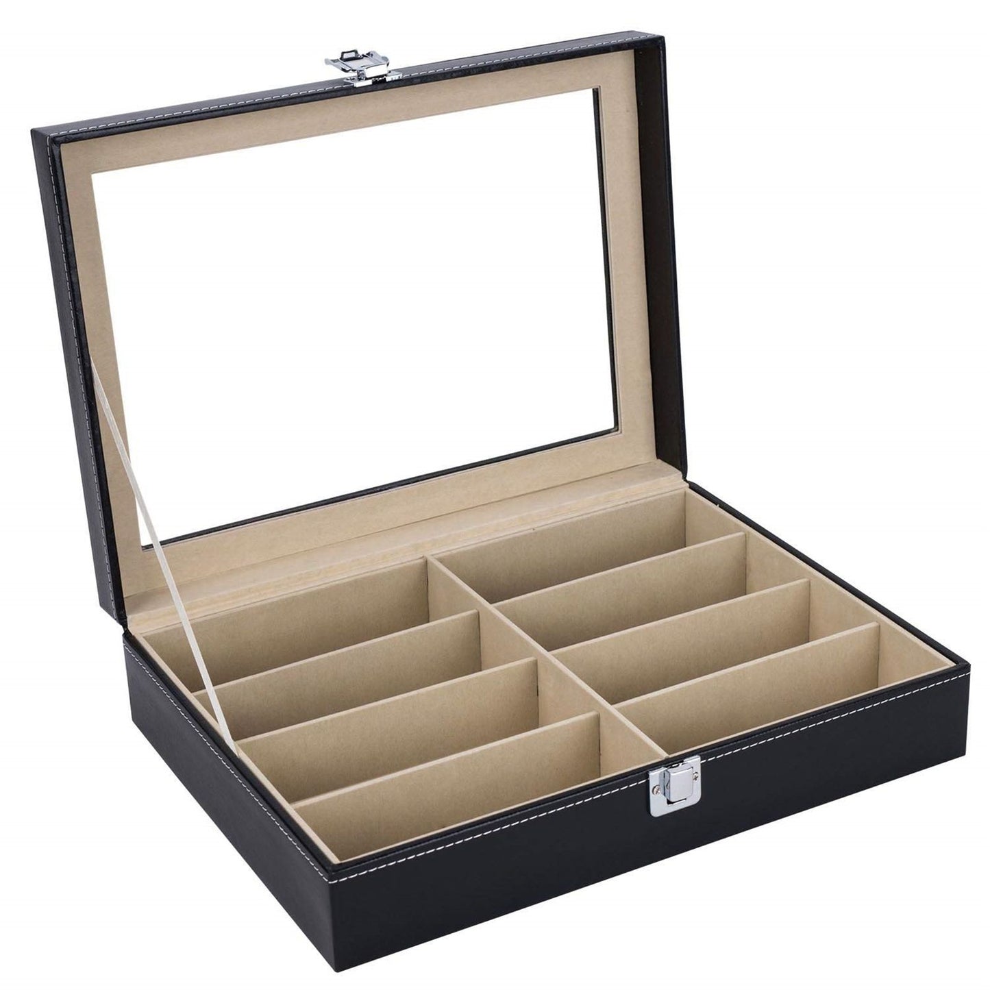 Leather Multi Sunglasses Organizer for Women Men Eyeglasses Eyewear Display Case Sunglass Glasses Storage Holder Box Sunglasses Collection Case with 8 Slots Black