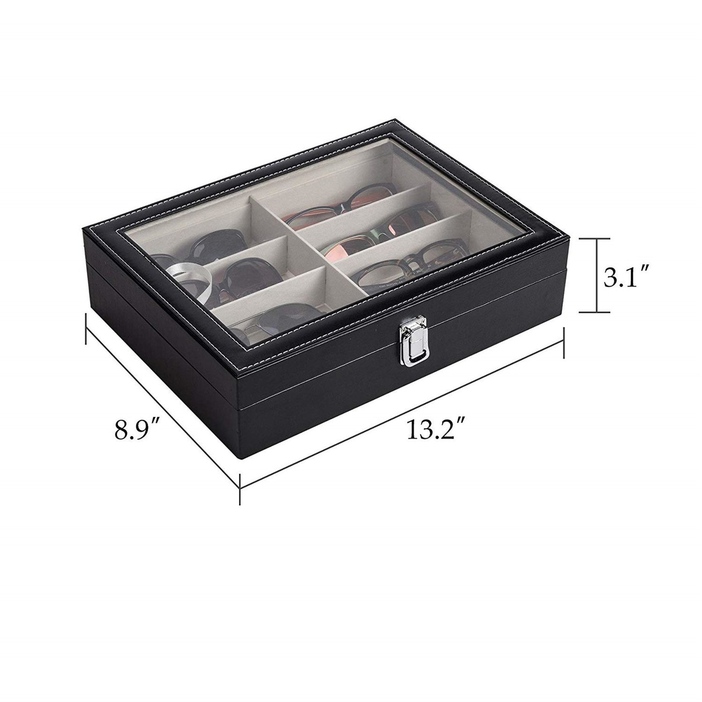 Leather Multi Sunglasses Organizer for Women Men Eyeglasses Eyewear Display Case Sunglass Glasses Storage Holder Box Sunglasses Collection Case with 8 Slots Black