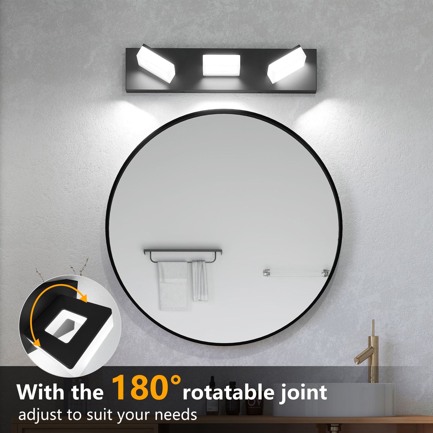 LED Modern Bathroom Vanity Light Fixtures (3-Light, 20-Inch), Matte Black Modern Acrylic Bathroom Wall Lighting Fixtures Over Mirror (Cool White 6000K)