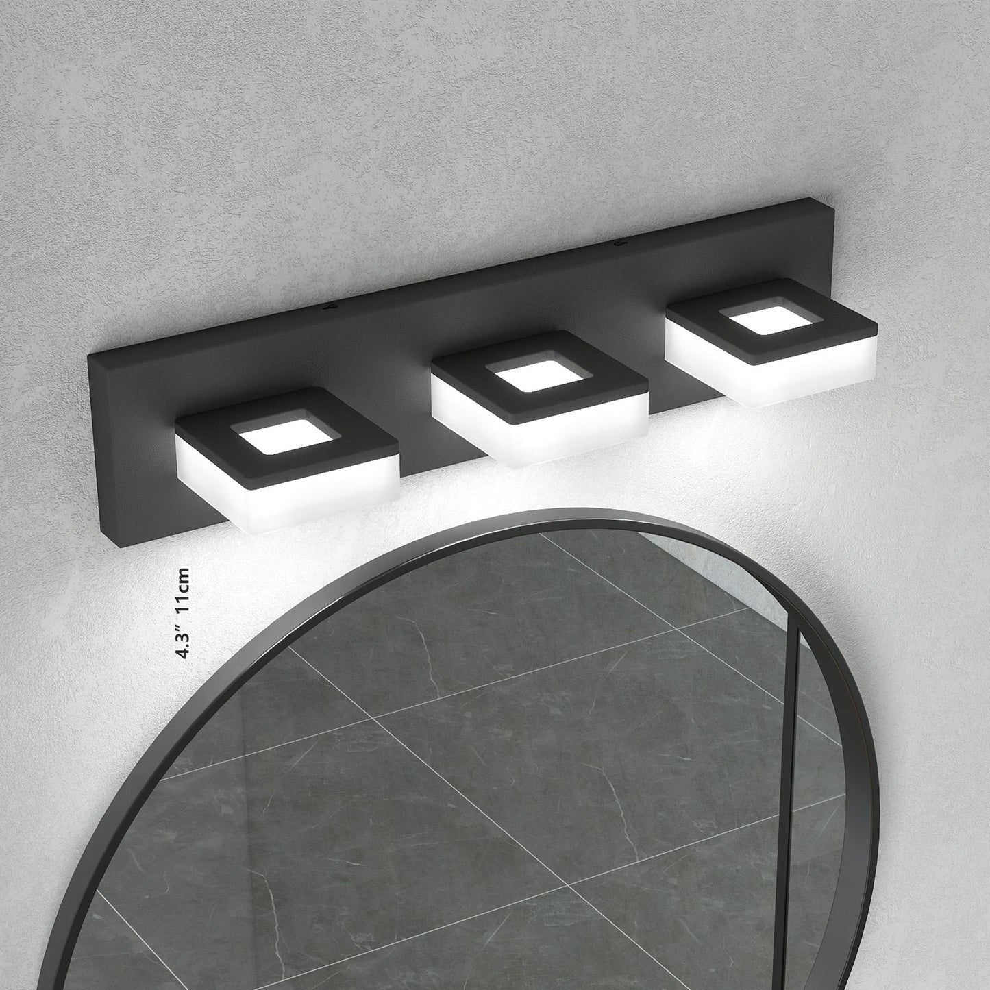 LED Modern Bathroom Vanity Light Fixtures (3-Light, 20-Inch), Matte Black Modern Acrylic Bathroom Wall Lighting Fixtures Over Mirror (Cool White 6000K)
