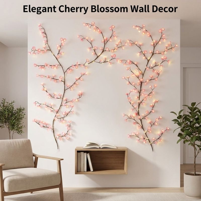 LED Tree Branch Lights for Wall, Cherry Blossom Lights Vine Lights with Remote and 8 Lighting Modes Cherry Blossom Garland Willow Vine for Bedroom Indoor Wall Christmas Decor