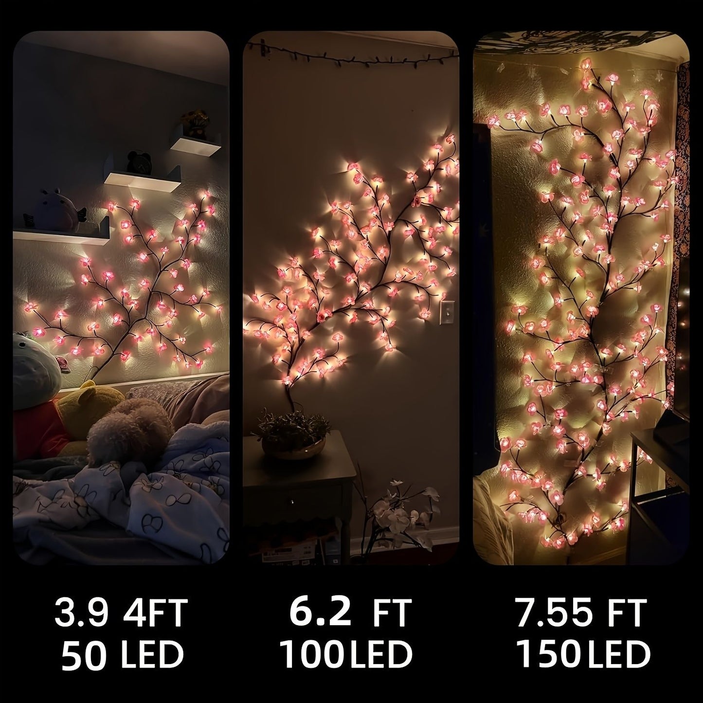 LED Tree Branch Lights for Wall, Cherry Blossom Lights Vine Lights with Remote and 8 Lighting Modes Cherry Blossom Garland Willow Vine for Bedroom Indoor Wall Christmas Decor