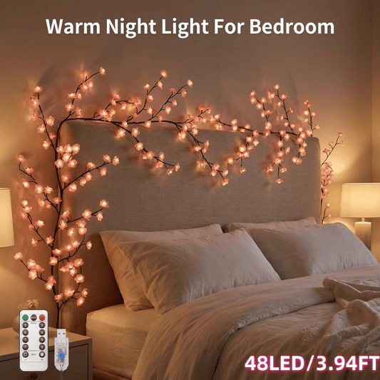 LED Tree Branch Lights for Wall, Cherry Blossom Lights Vine Lights with Remote and 8 Lighting Modes Cherry Blossom Garland Willow Vine for Bedroom Indoor Wall Christmas Decor
