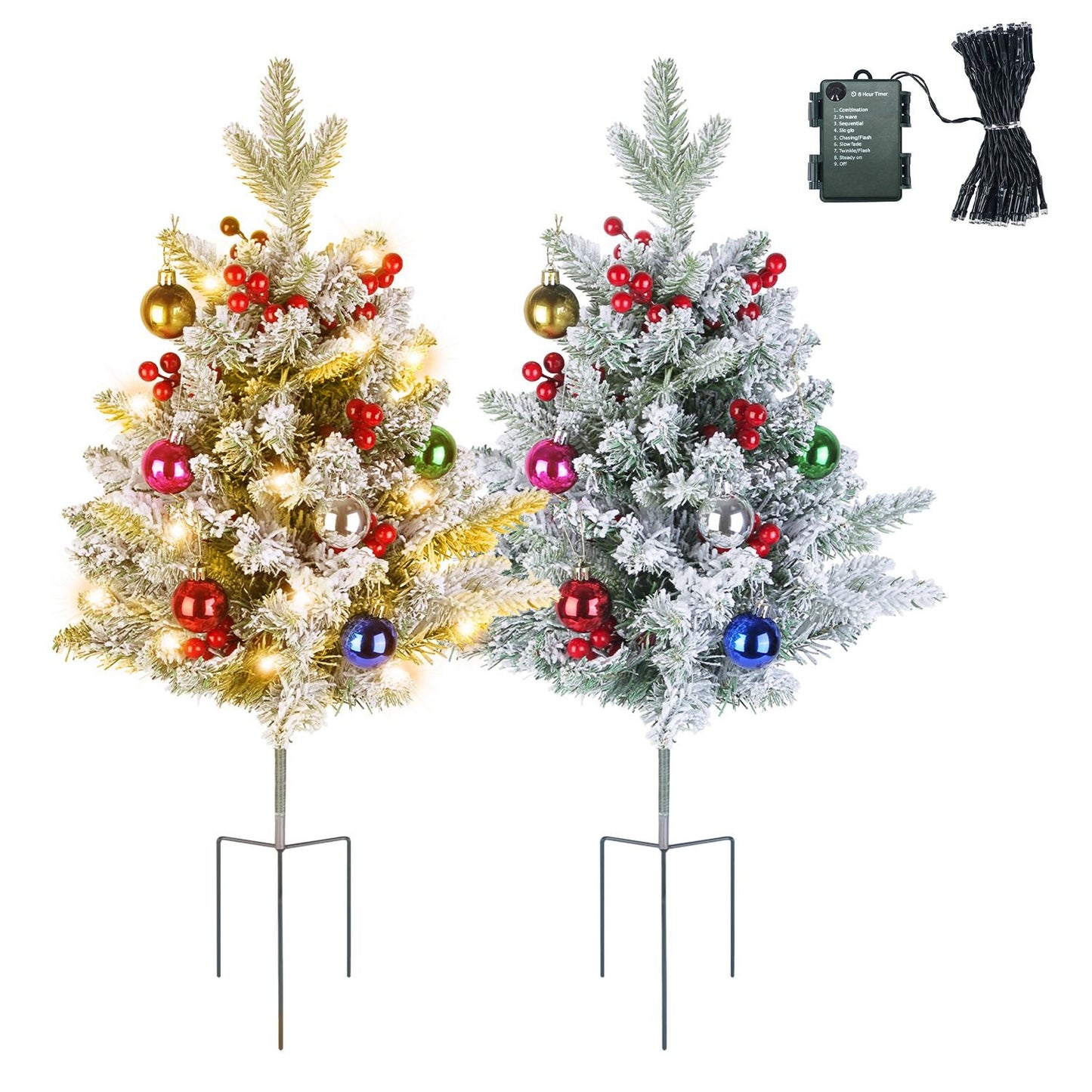 Lifelike Tabletop Artificial Christmas Tree - 50 Warm LED Lights with 8 Lighting Modes, Auto Timer, IP44 Waterproof & Battery Operated, Decorated with Red Berries/Decor Balls for Holiday Decor