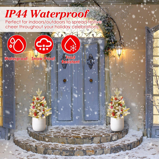 Lifelike Tabletop Artificial Christmas Tree - 50 Warm LED Lights with 8 Lighting Modes, Auto Timer, IP44 Waterproof & Battery Operated, Decorated with Red Berries/Decor Balls for Holiday Decor