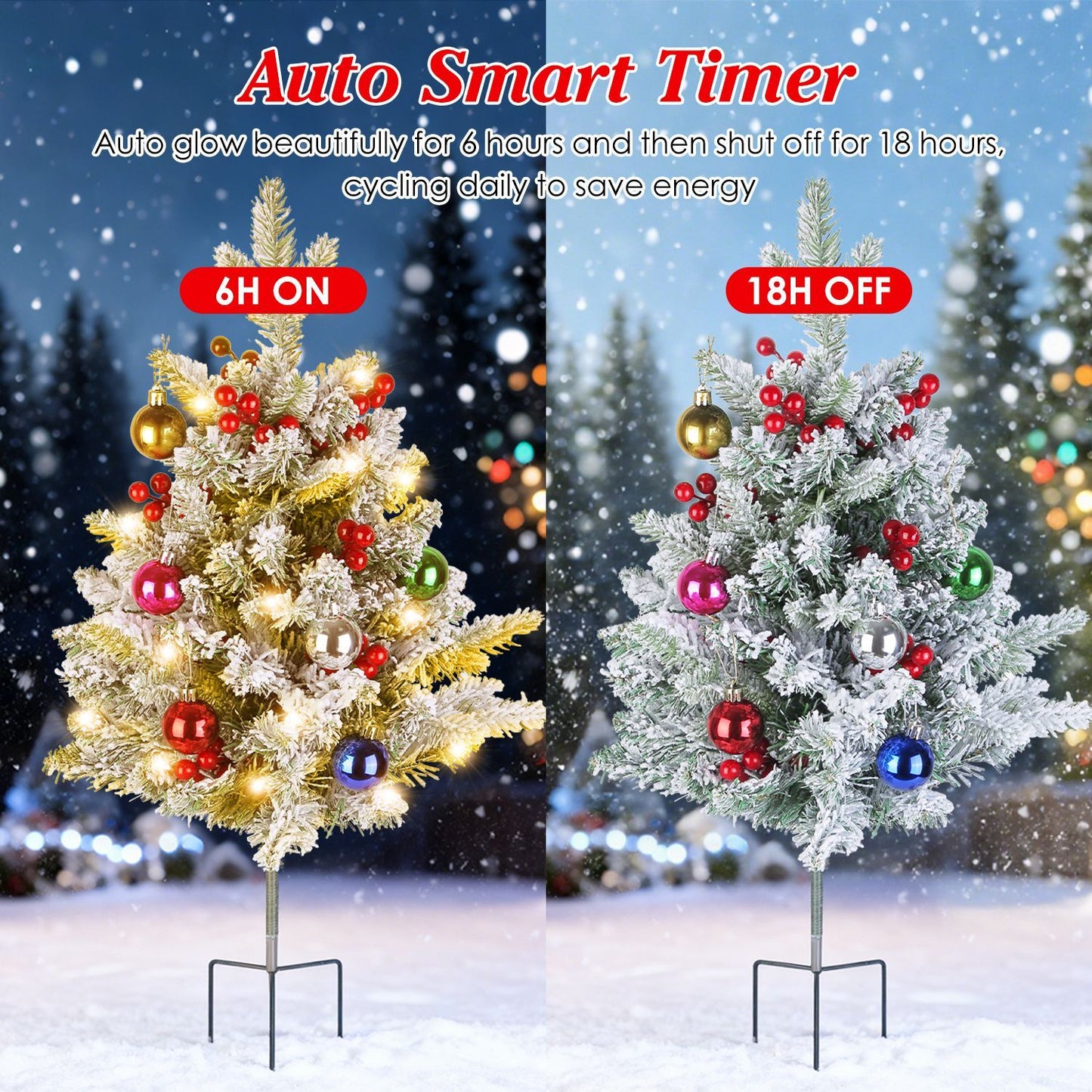 Lifelike Tabletop Artificial Christmas Tree - 50 Warm LED Lights with 8 Lighting Modes, Auto Timer, IP44 Waterproof & Battery Operated, Decorated with Red Berries/Decor Balls for Holiday Decor