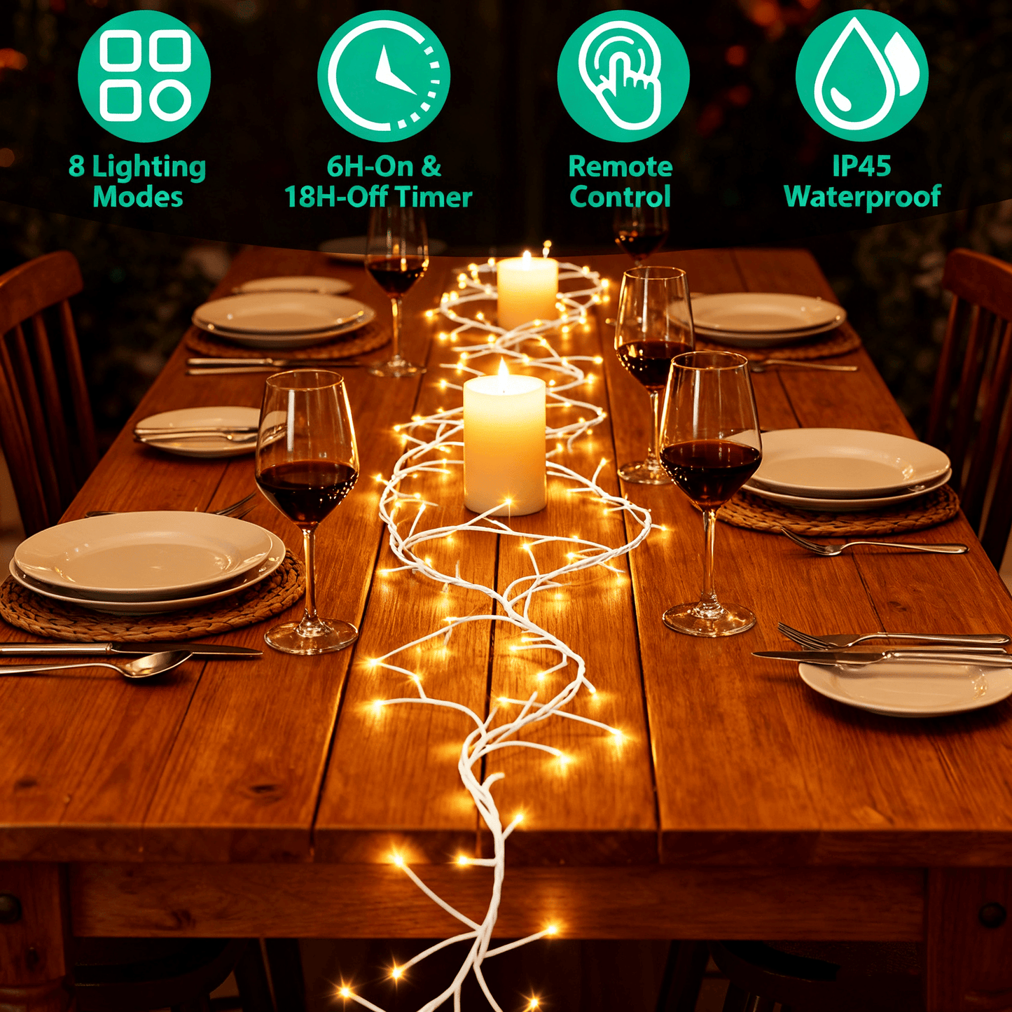 Lighted Birch Garland 7.87ft 144 LED, 8 Lighting Modes with Remote & 6H Timer, IP45 Waterproof Warm White Lights for Christmas Home Decor