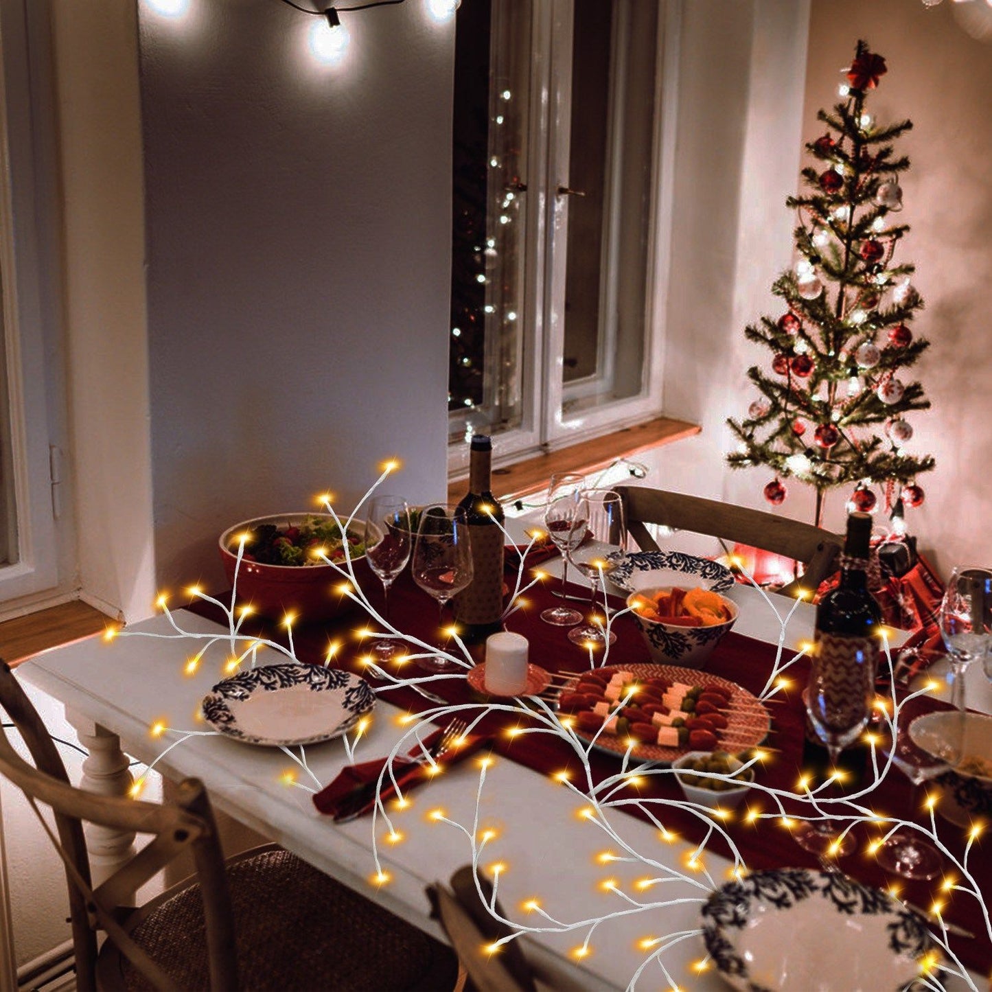 Lighted Birch Garland 7.87ft 144 LED, 8 Lighting Modes with Remote & 6H Timer, IP45 Waterproof Warm White Lights for Christmas Home Decor