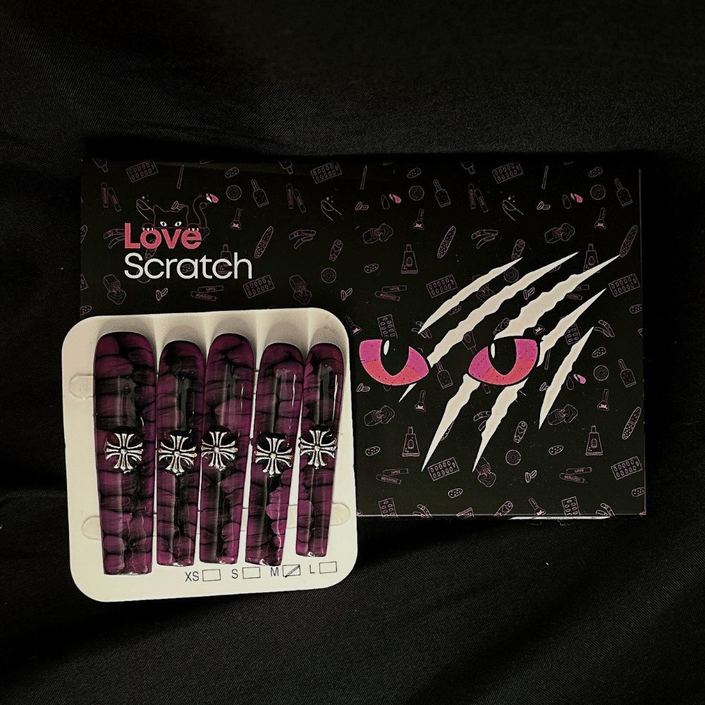 Love Scratch 10 PCs Purple Extra Long Glossy Handmade Press-on Nails