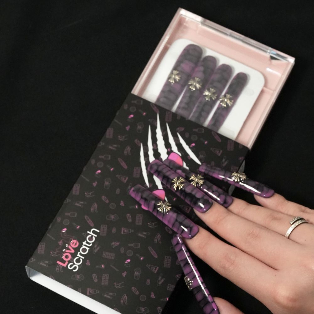 Love Scratch 10 PCs Purple Extra Long Glossy Handmade Press-on Nails