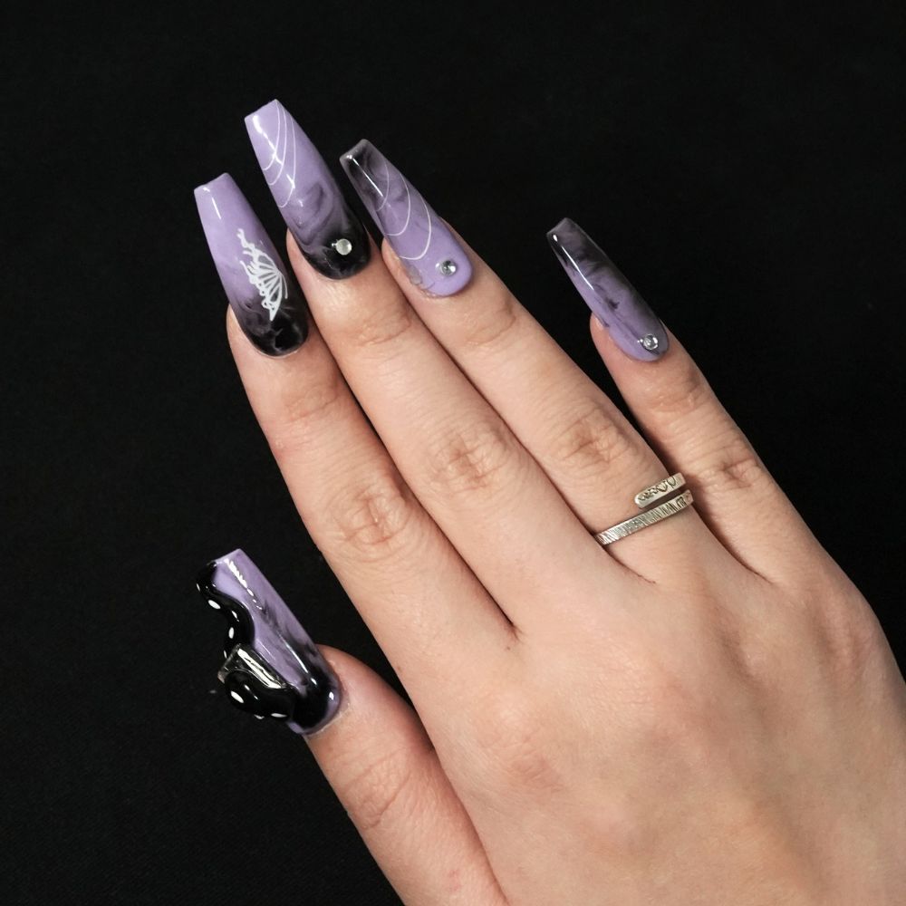 Love Scratch 10PCs Purple Short 4D Art Handmade Press-on Nails