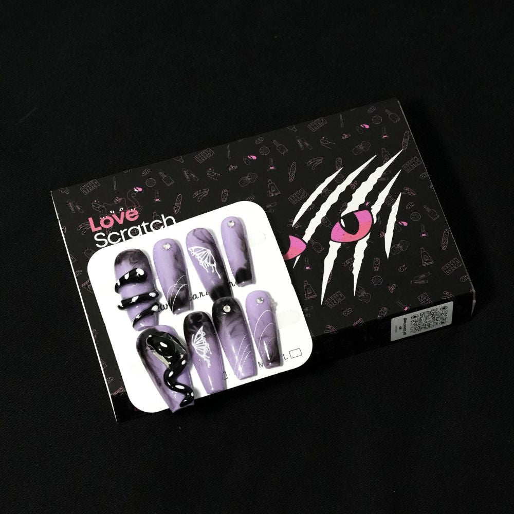 Love Scratch 10PCs Purple Short 4D Art Handmade Press-on Nails