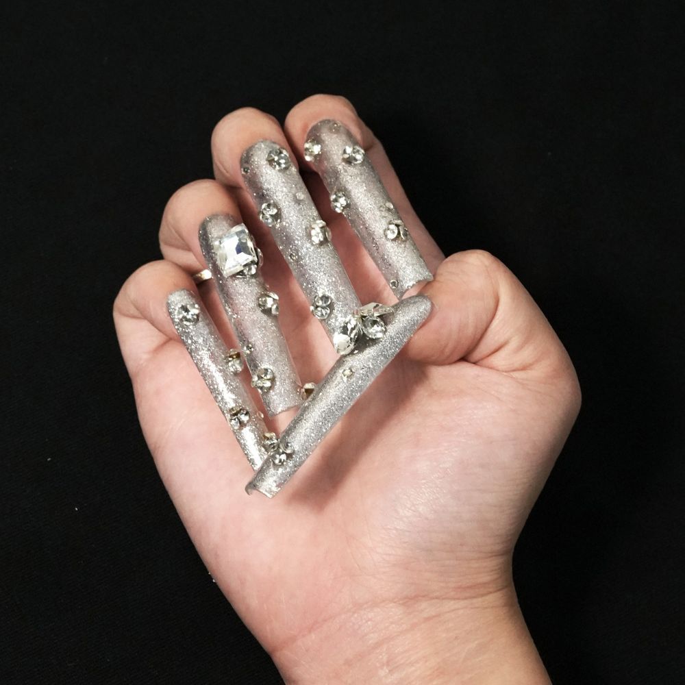 Love Scratch Clear Extra Long Diamond Handmade Press-on Nails