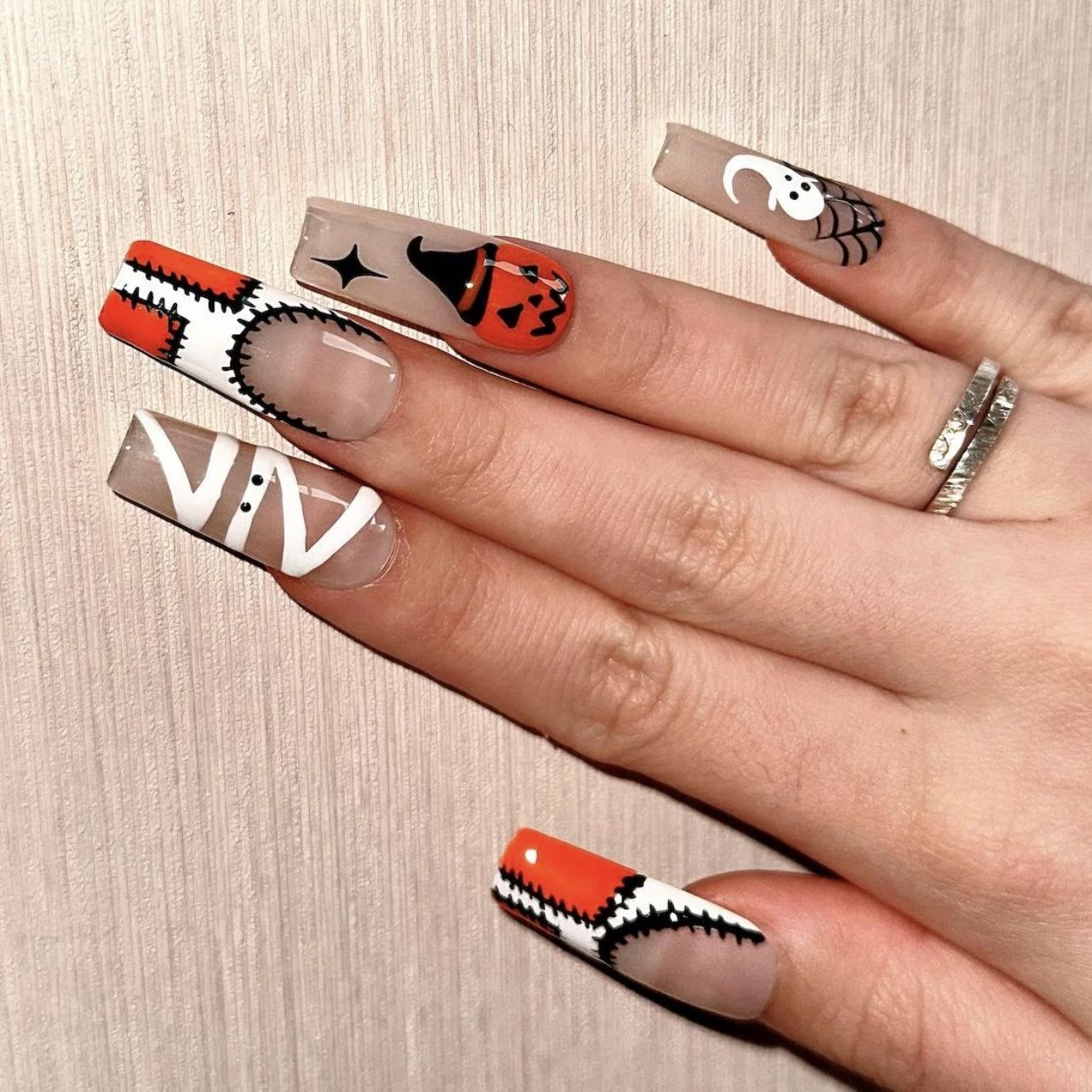 Love Scratch Orange Extra Long Hand-painted Press-on Nails