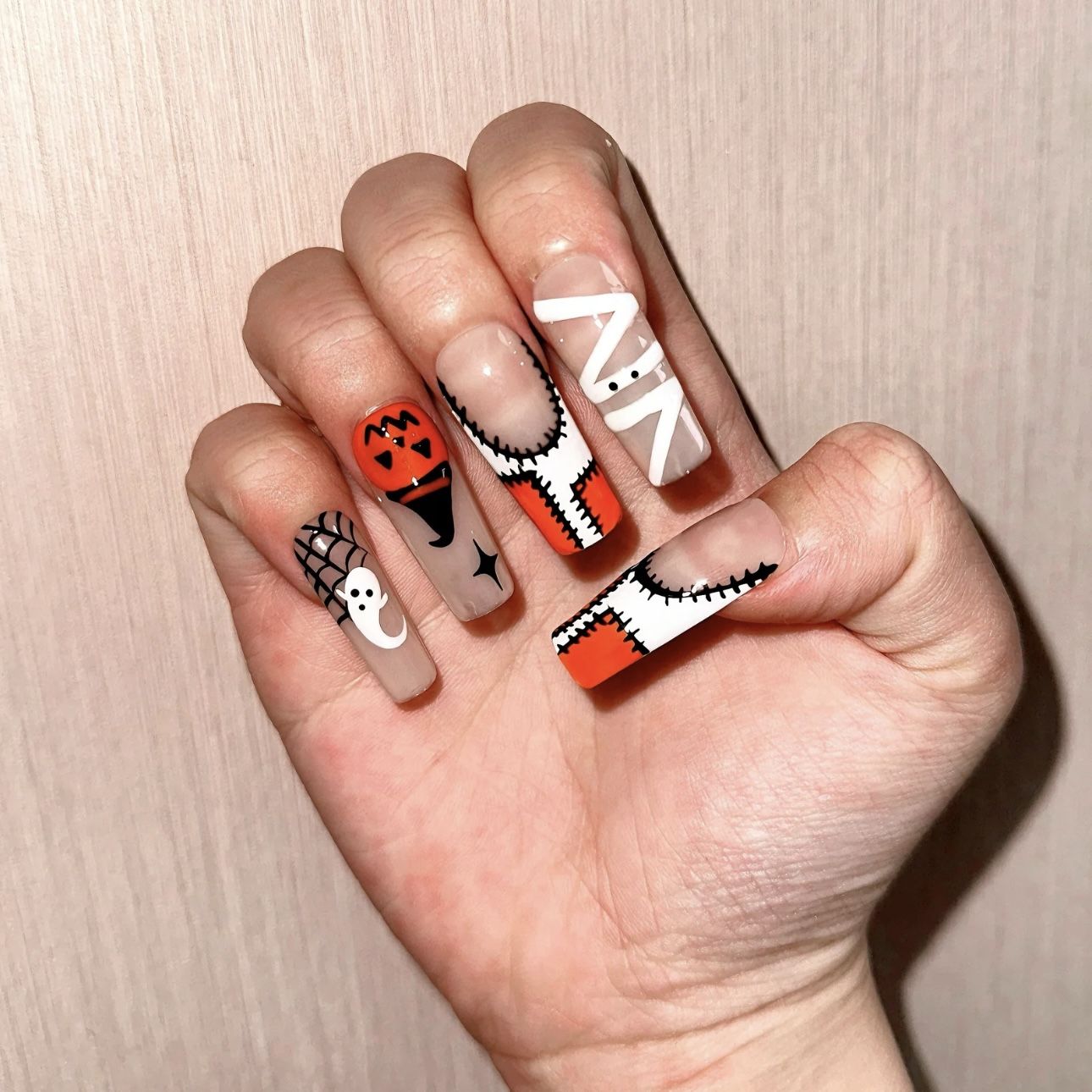 Love Scratch Orange Extra Long Hand-painted Press-on Nails