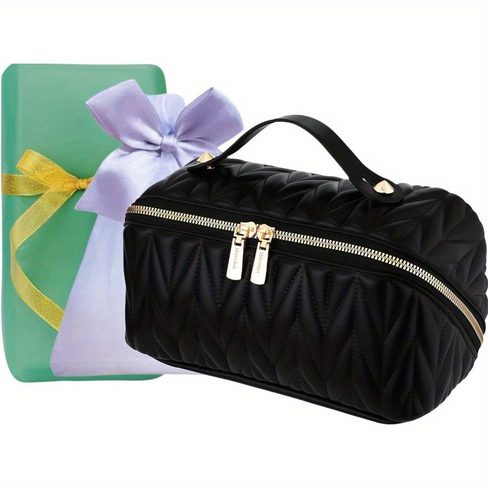 Makeup Bag, Gifts for Women, Travel Makeup Bag, Travel Toiletry Bag, Lay Flat Makeup Bag, Large Makeup Organizer Upgrade Waterproof Portable Cosmetic Bag with Divider and Handle