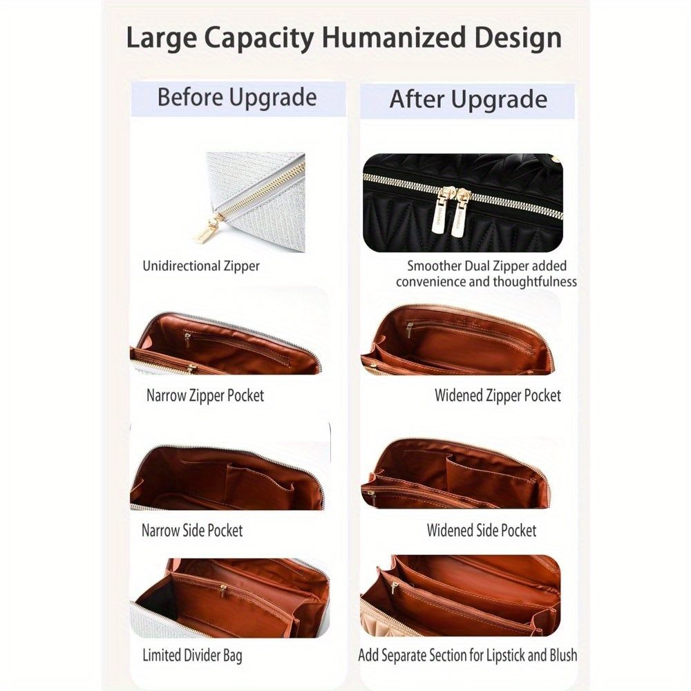 Makeup Bag, Gifts for Women, Travel Makeup Bag, Travel Toiletry Bag, Lay Flat Makeup Bag, Large Makeup Organizer Upgrade Waterproof Portable Cosmetic Bag with Divider and Handle
