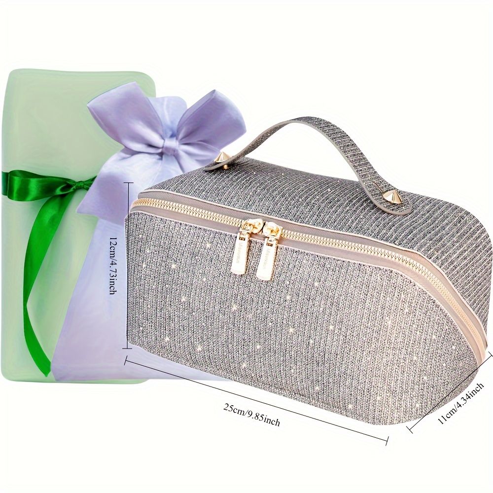 Makeup Bag, Gifts for Women, Travel Makeup Bag, Travel Toiletry Bag, Lay Flat Makeup Bag, Large Makeup Organizer Upgrade Waterproof Portable Cosmetic Bag with Divider and Handle