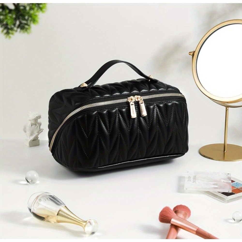 Makeup Bag, Gifts for Women, Travel Makeup Bag, Travel Toiletry Bag, Lay Flat Makeup Bag, Large Makeup Organizer Upgrade Waterproof Portable Cosmetic Bag with Divider and Handle