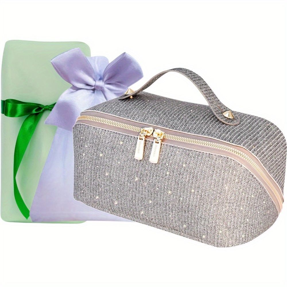 Makeup Bag, Gifts for Women, Travel Makeup Bag, Travel Toiletry Bag, Lay Flat Makeup Bag, Large Makeup Organizer Upgrade Waterproof Portable Cosmetic Bag with Divider and Handle
