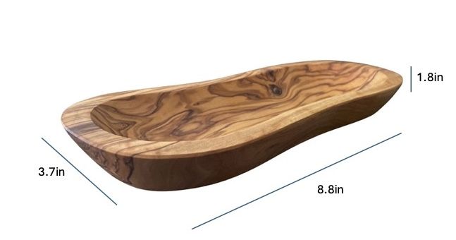 Mediterranean Olive Wood Multi-Purpose Bowl - Handcrafted Natural Wooden Serving Dish, Unique Long Wavy Decorative Tray for Snacks, Salsa, Charcuterie, Jewelry and Rustic Home Decor