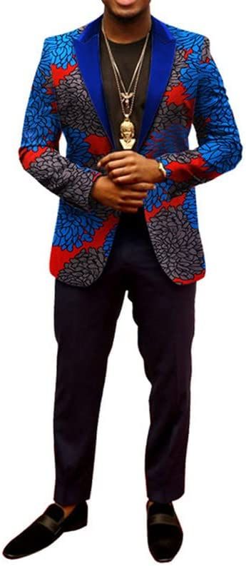 Mens African Suit Jacket Print Blazer Slim Fit Sport Coat 1 Button Fashion Tuxedo for Party; Banquet; Festival Celebration