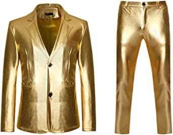 Mens Bright Solid Color Two Piece Sets Single Row Two Buttons Slim Fit Blazers Trousers