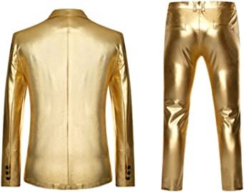 Mens Bright Solid Color Two Piece Sets Single Row Two Buttons Slim Fit Blazers Trousers