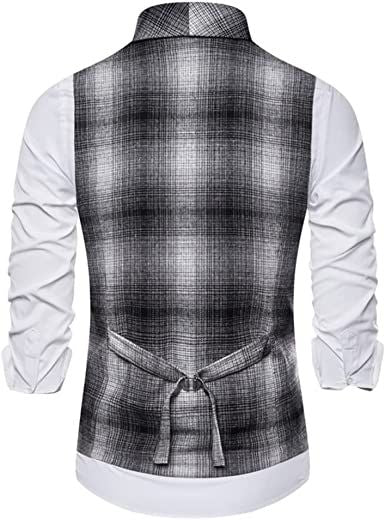 Men's Classic Plaid Casual Suit Vest Shawl Collar Double Breasted V Neck Waistcoat