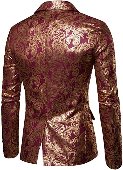 Men's Paisley Tuxedo Jackets Slim Fit Blazers Jacket One Button Stylish Wedding Party Dress Suit
