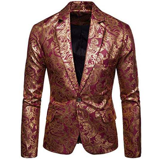 Men's Paisley Tuxedo Jackets Slim Fit Blazers Jacket One Button Stylish Wedding Party Dress Suit