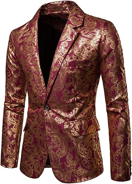 Men's Paisley Tuxedo Jackets Slim Fit Blazers Jacket One Button Stylish Wedding Party Dress Suit