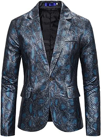 Men's Printed Suit Jackets Stylish Snakeskin Print Dress Coats Shawl Lapel Tuxedo Blazers for Wedding Party Prom
