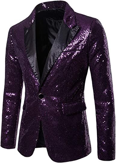 Mens Sequin Suits Jackets Blazer Slim Fit Notched Lapel One Button Party Show Tux Dress Coats