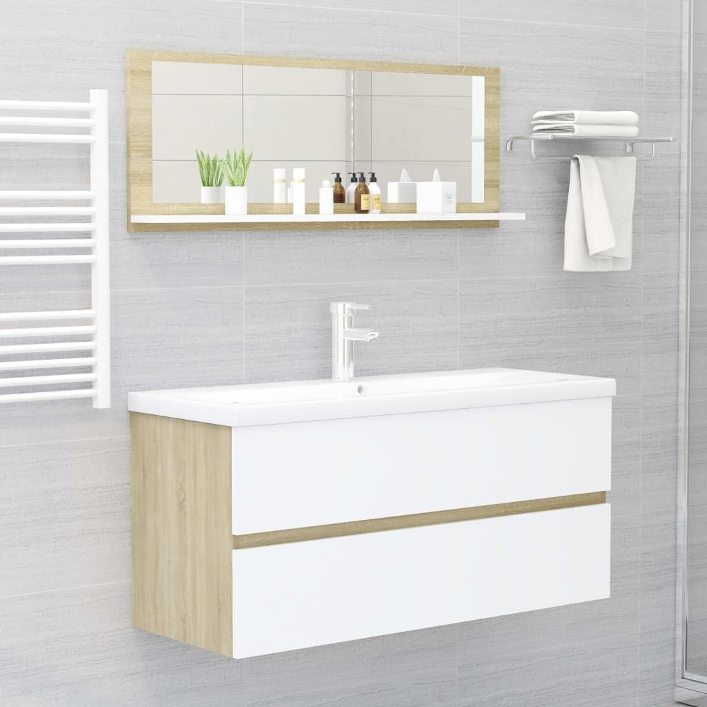 Mirror White and Sonoma Oak Engineered wood, acrylic Wall mounting