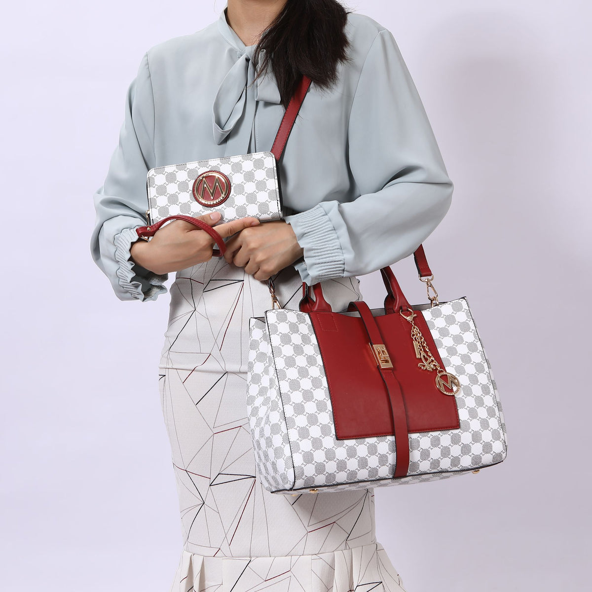 MKF Collection Yuliana 2-Piece Women's Handbag Set, Printed Satchel Purse with Matching Wallet, Stylish Vegan Leather Crossbody Bag by Mia K