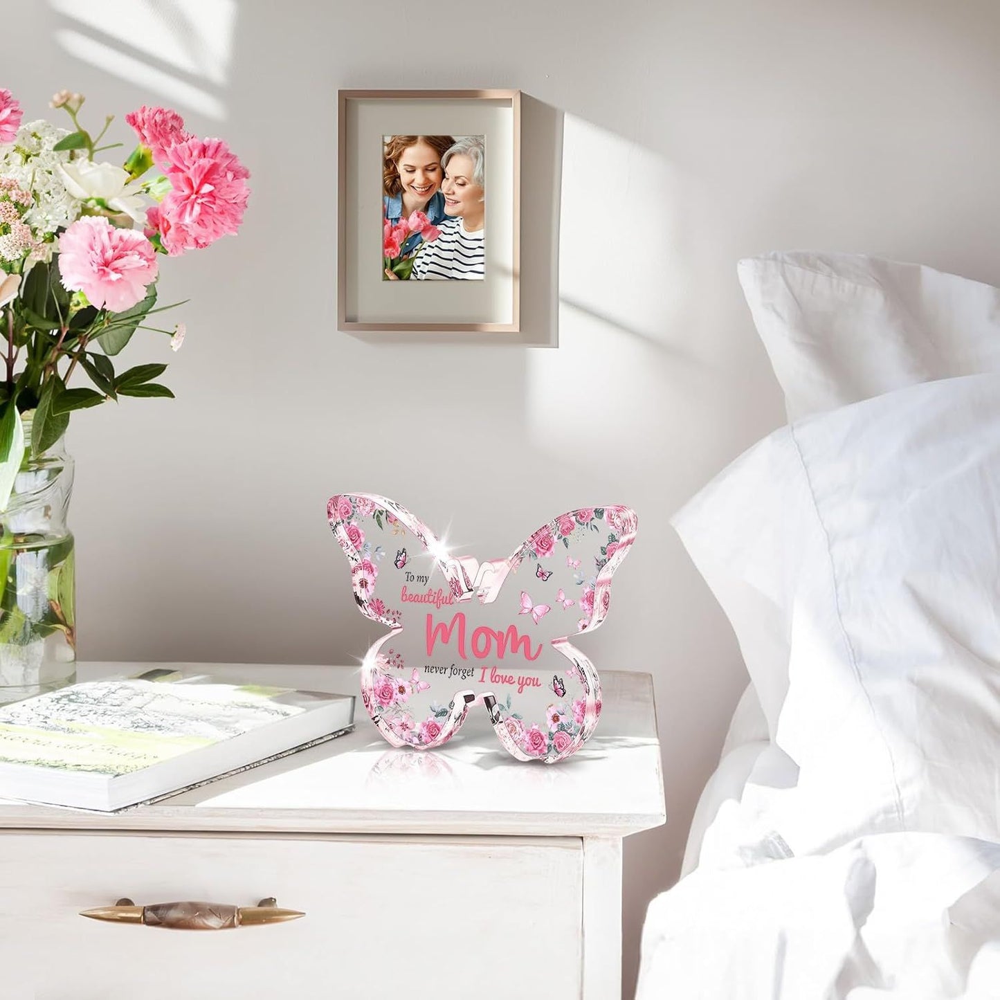 Mothers Day Gifts for Mom from Daughter Son: Unique Birthday Gifts, Butterfly-Shaped Acrylic Keepsake Decorations, 5x3.8 inch Valentines Day Presents Ideas for Love Mom Grandma Wife