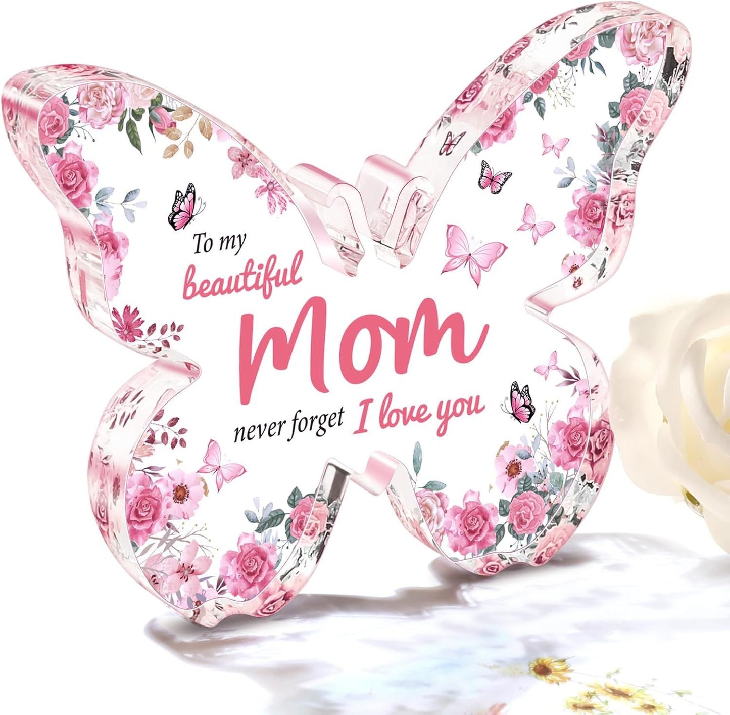 Mothers Day Gifts for Mom from Daughter Son: Unique Birthday Gifts, Butterfly-Shaped Acrylic Keepsake Decorations, 5x3.8 inch Valentines Day Presents Ideas for Love Mom Grandma Wife