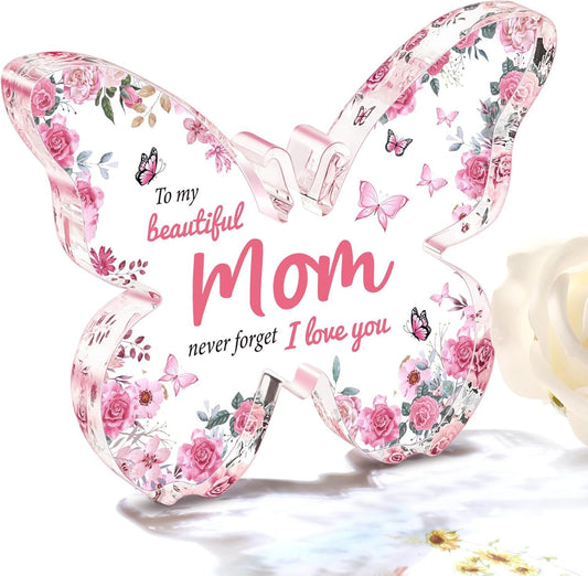 Mothers Day Gifts for Mom from Daughter Son: Unique Birthday Gifts, Butterfly-Shaped Acrylic Keepsake Decorations, 5x3.8 inch Valentines Day Presents Ideas for Love Mom Grandma Wife